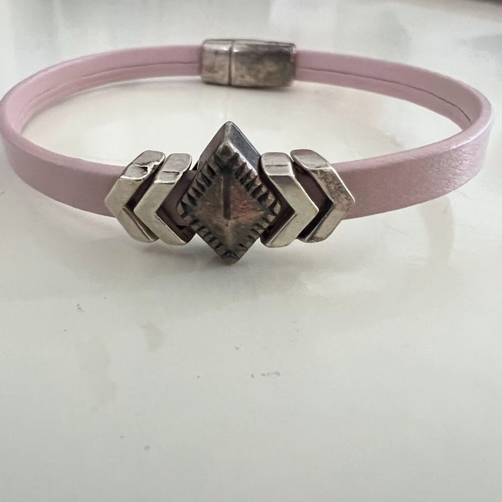 Cindy Shafer Bracelet Silver Embellishments Pale Pink Leather Band